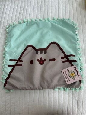 Pusheen Mint and Gray Pom-Trim Decorative Pillow Cover
